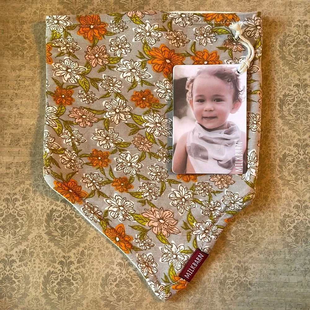 MilkBarn Grey Floral Bamboo Kerchief Bib
